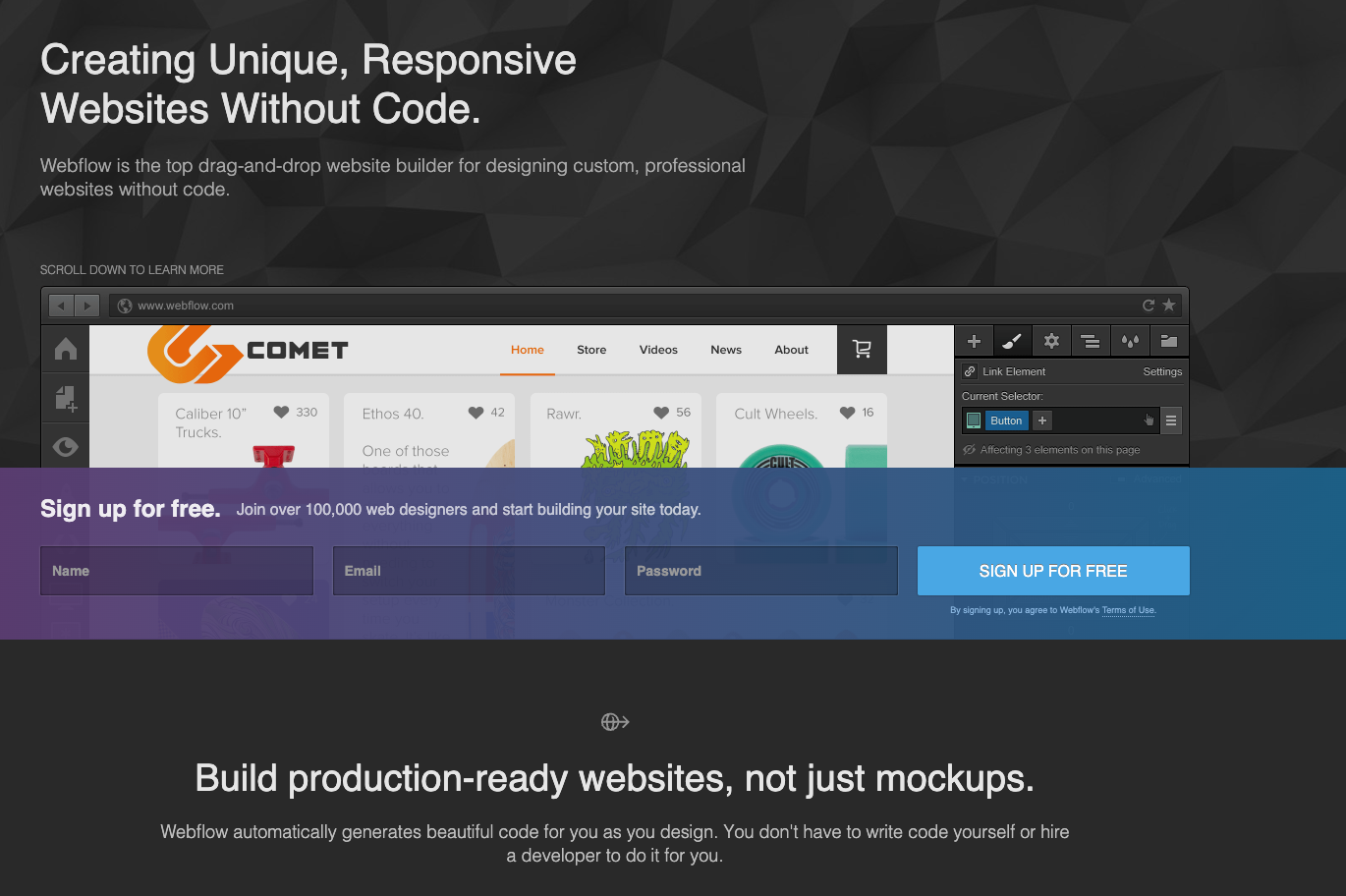 Webflow's home page 2014