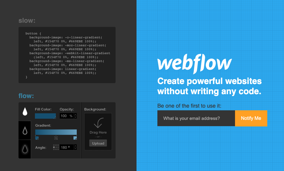 Webflow's landing page in 2013—pre-launch